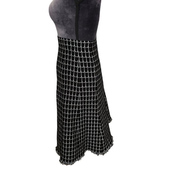 Milano Womens Black & White Grid Pattern Midi Skirt With Frayed Hem Size S - Picture 2 of 5